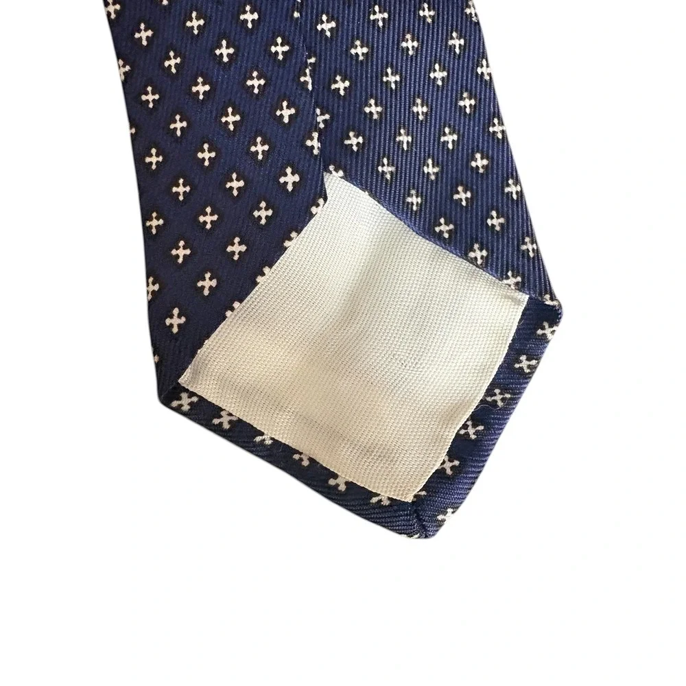 Vintage Hillo Cravat Tie Navy Blue Geometric Pattern Classic narrow Mens Necktie